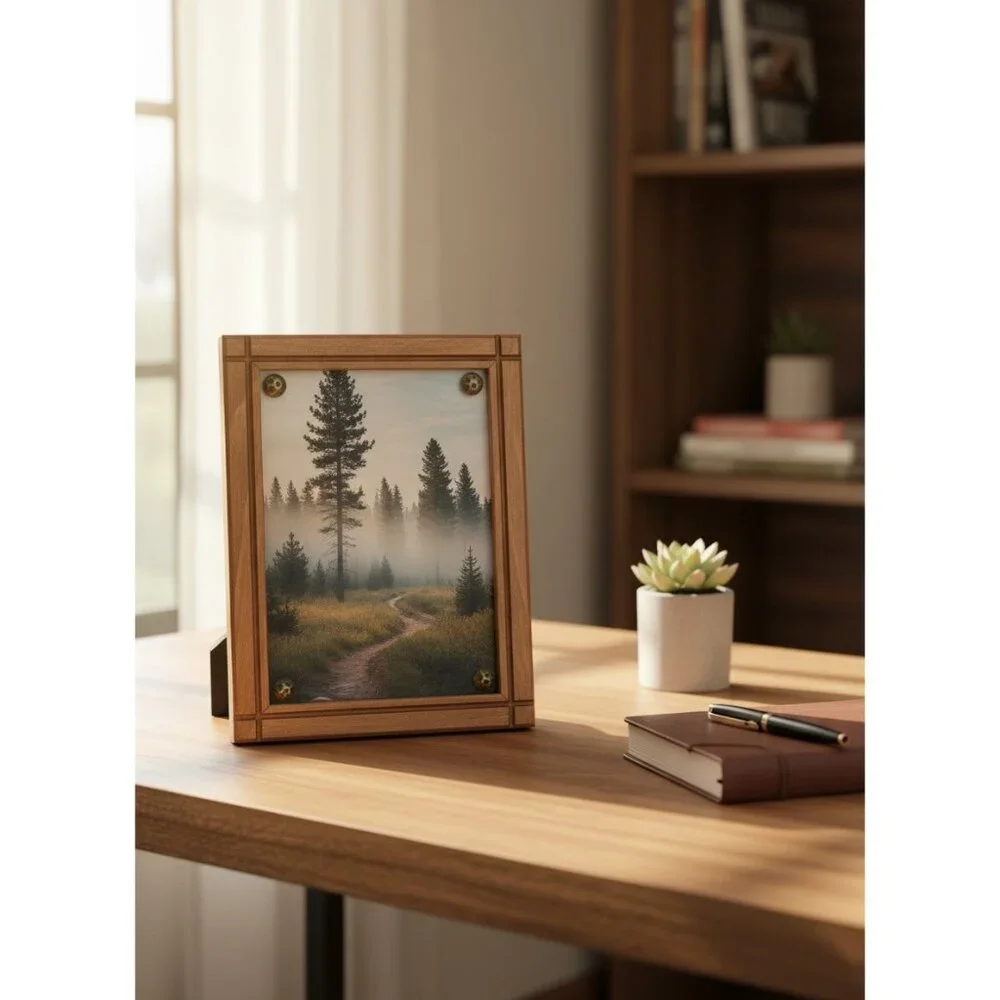 Vintage Handmade Wooden Photo Frame With‎ Plastic Cover & Brass Screws